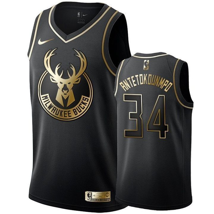 Milwaukee Bucks Giannis Antetokounmpo Black Golden Edition Jersey